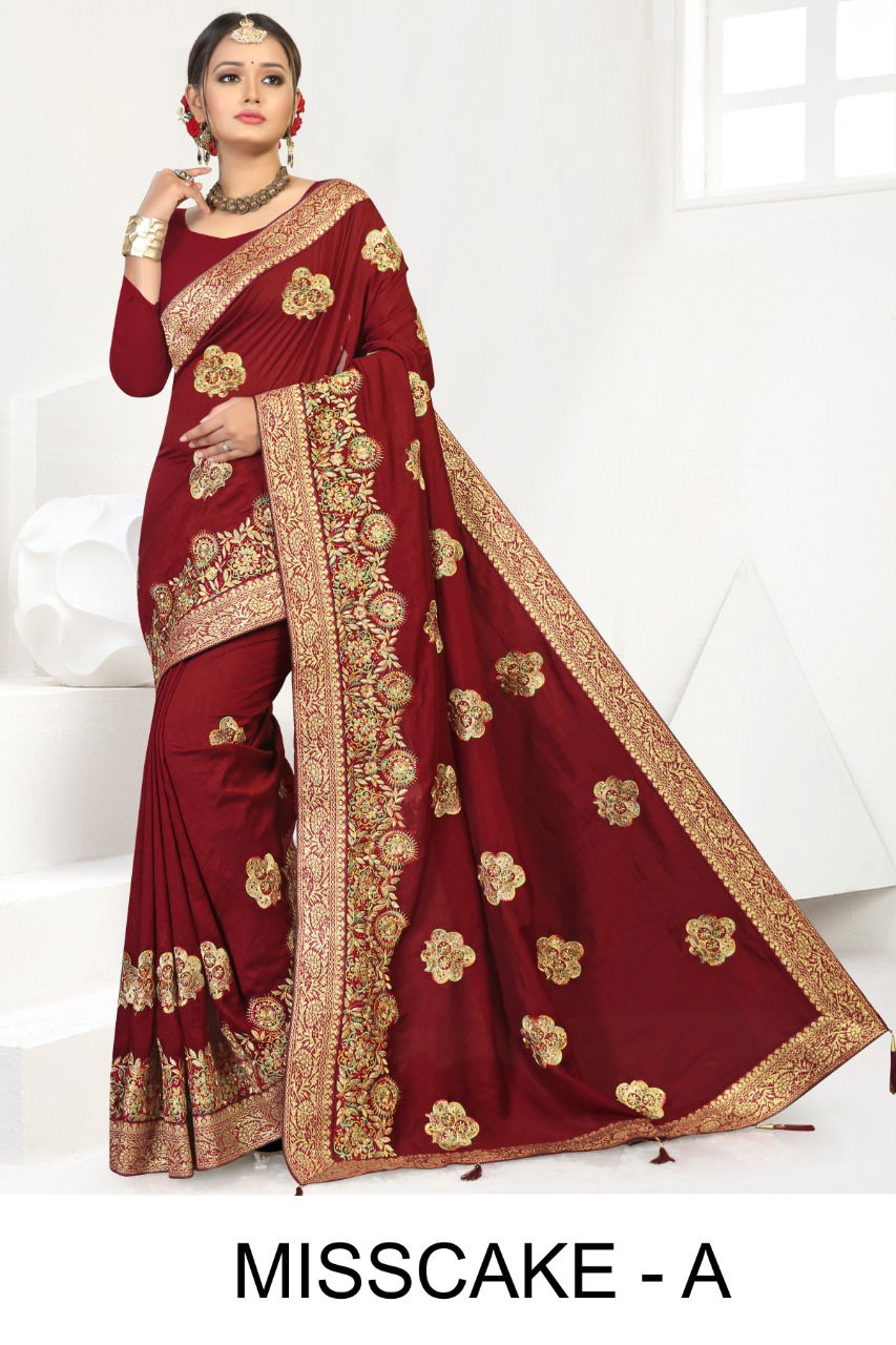 Ronisha Misscake Latest Fancy Fastive Wear Designer Vichitra Silk Saree Collection   